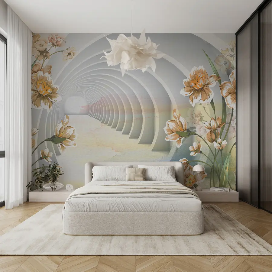 fototapet tunel 3D și flori u04401