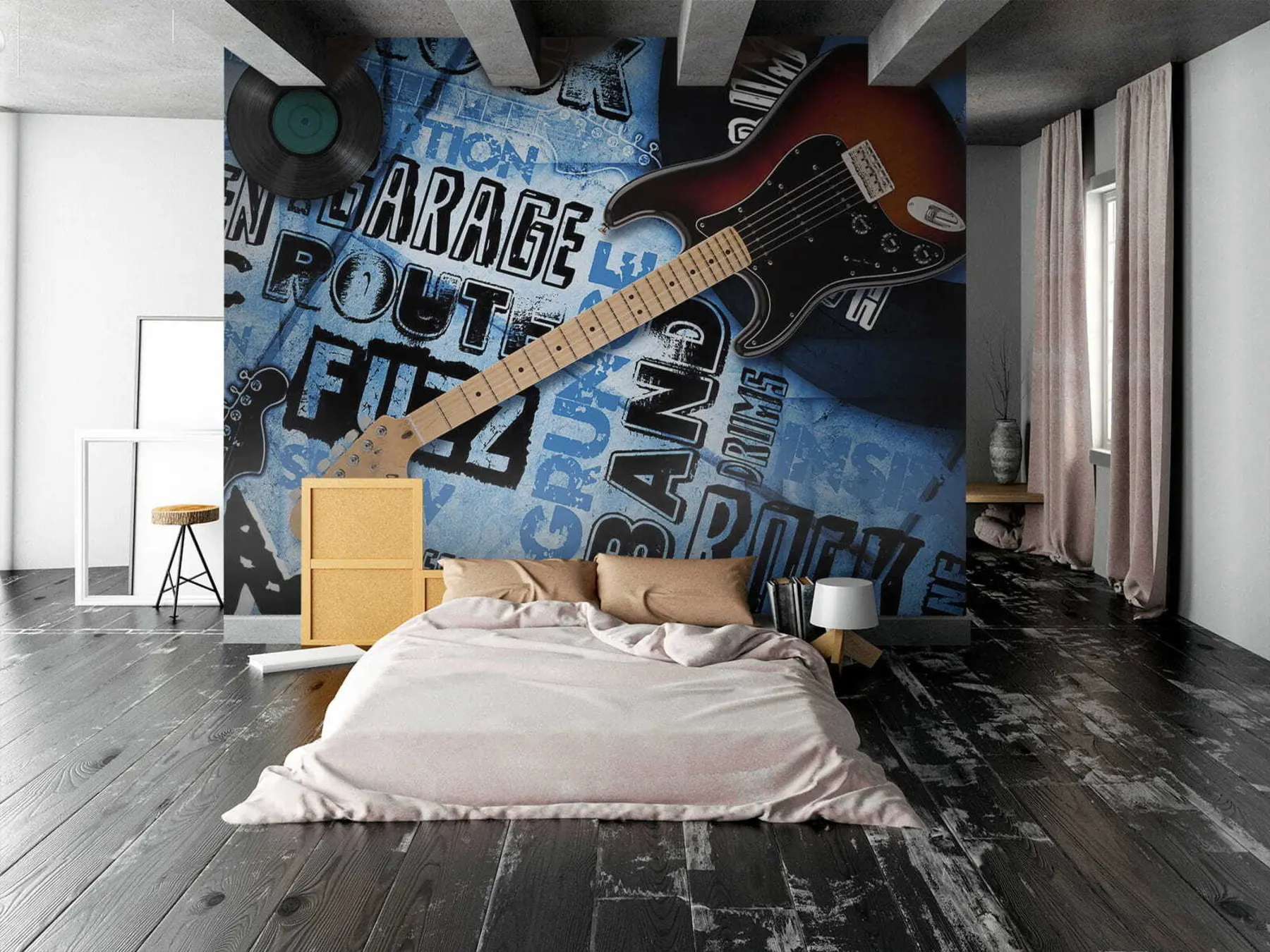 fototapet Instrument muzical, chitară și albastru u06794