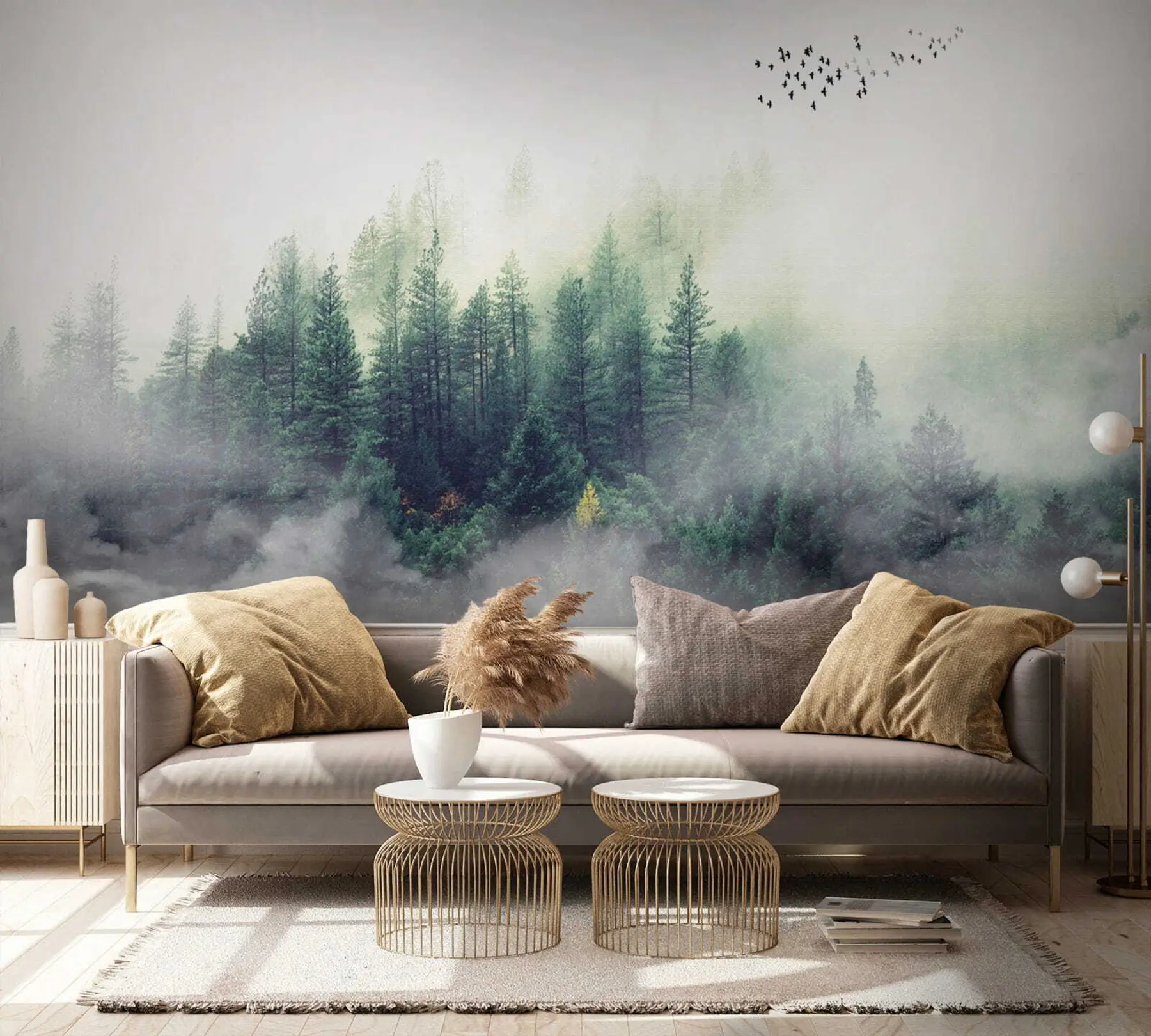 fototapet Pădure și păsări în ceață u10882