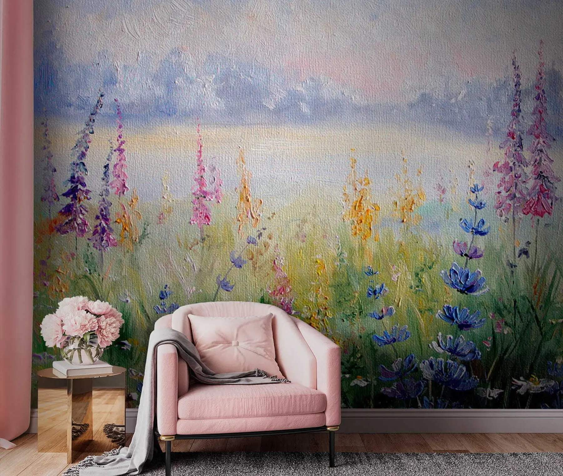 fototapet Pajiște de flori, pictură în ulei u30067