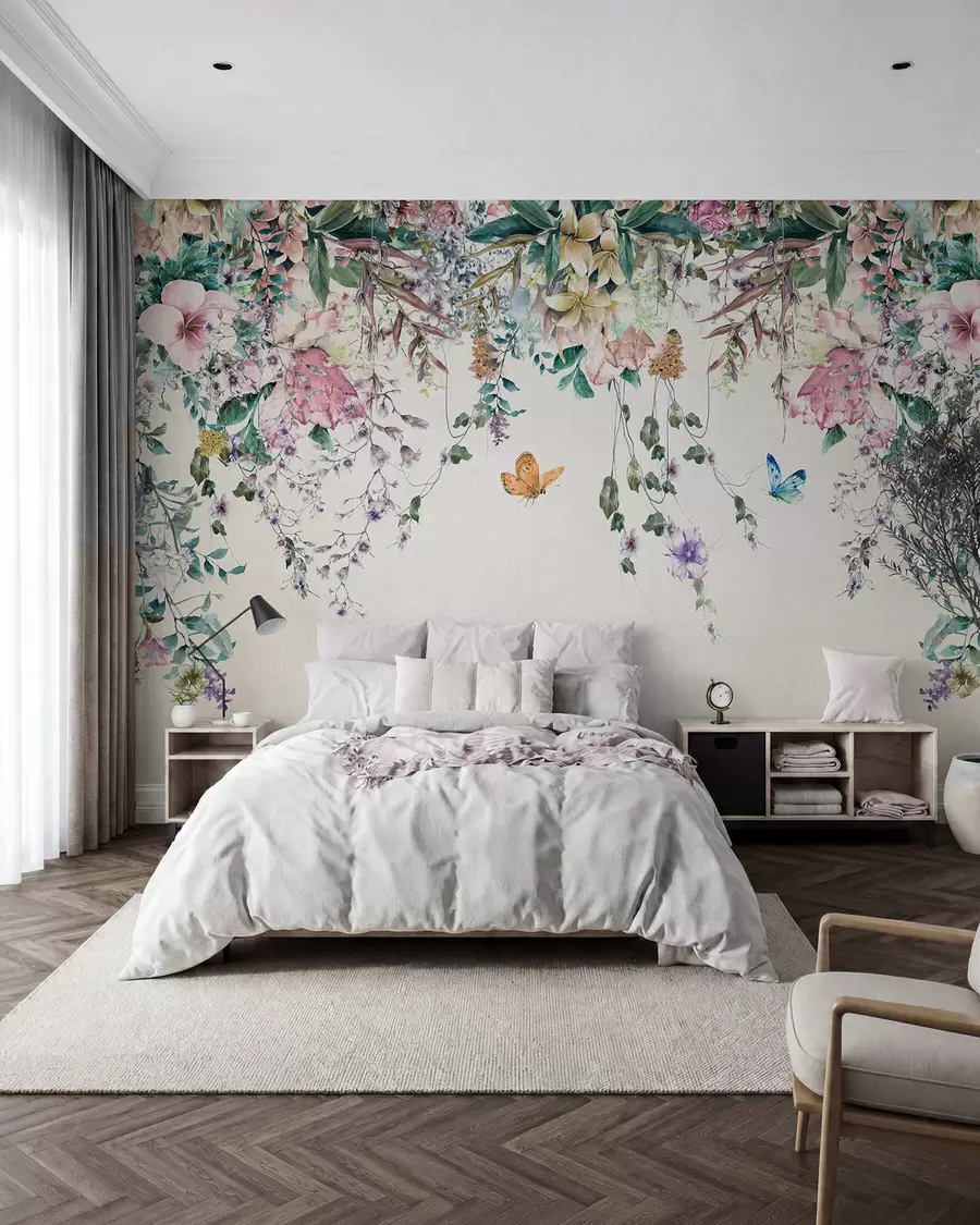 fototapet Flori exotice și fluturi u30601