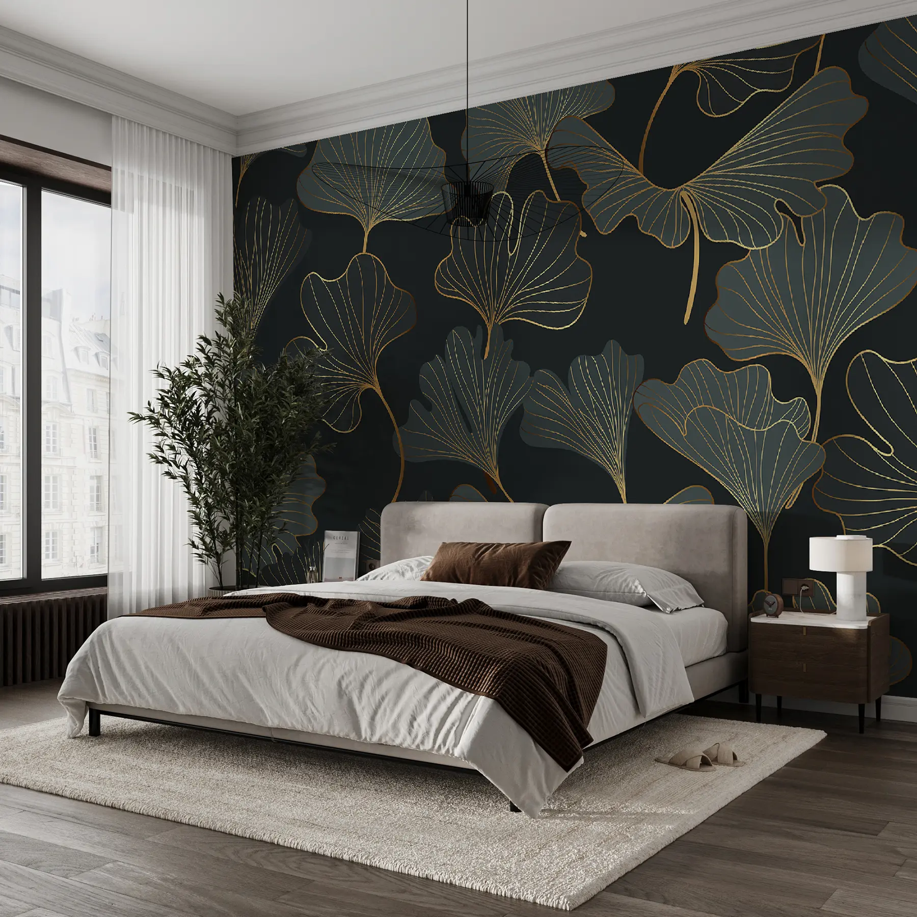 fototapet Frunze Ginkgo în stil art deco u53248
