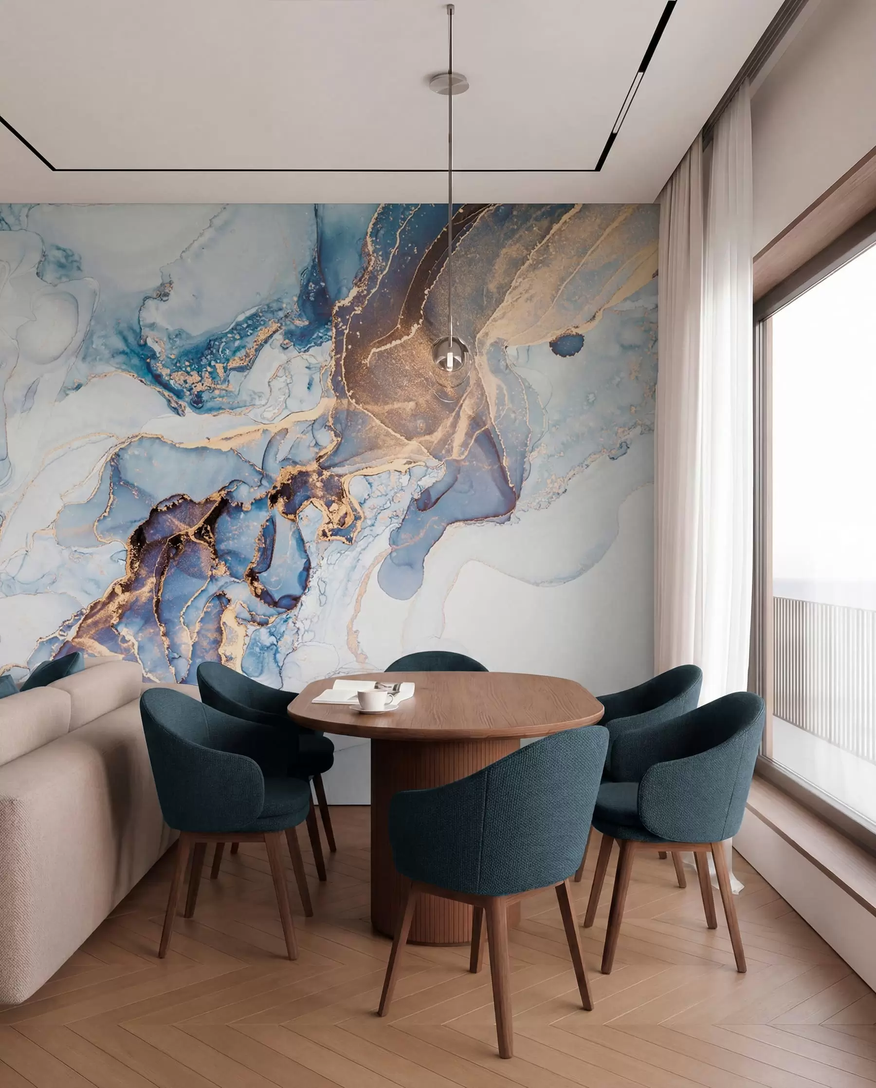 fototapet Marmură albă albastră, fluidă u70767
