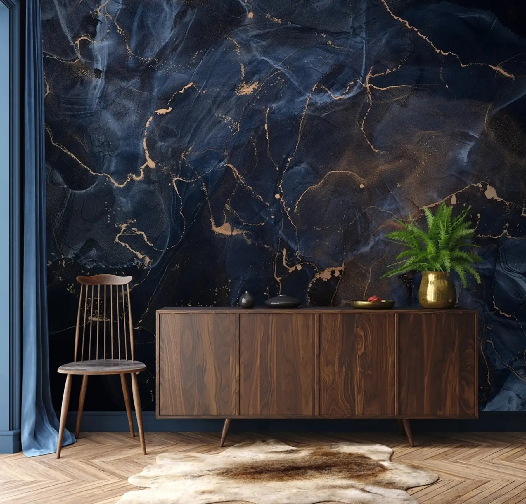 fototapet marmură albastră de lux cu dungi u71440