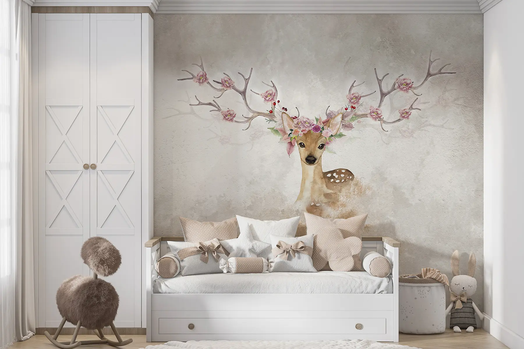 fototapet Căprioare cu flori pe coarnele lor u04671d1