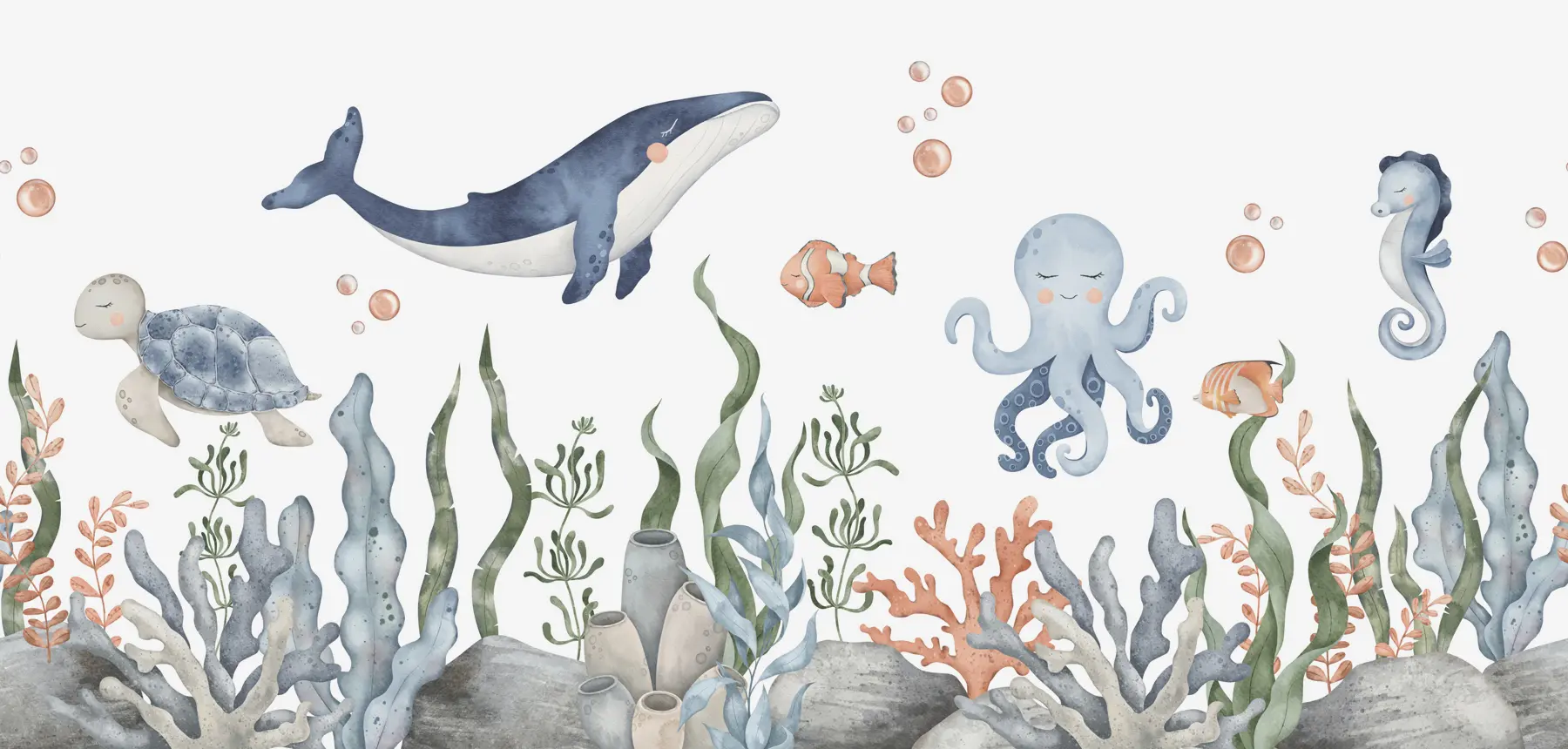 fototapet Lumea subacvatică cu balenă, caracatiță, țestoasă w00383