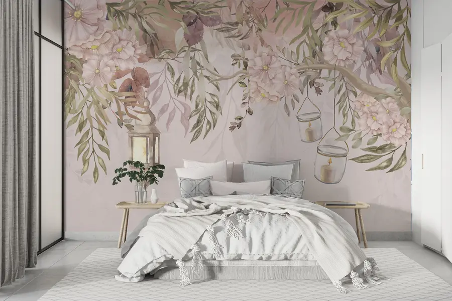fototapet Flori delicate și ramuri verzi atârnând în jos w00384