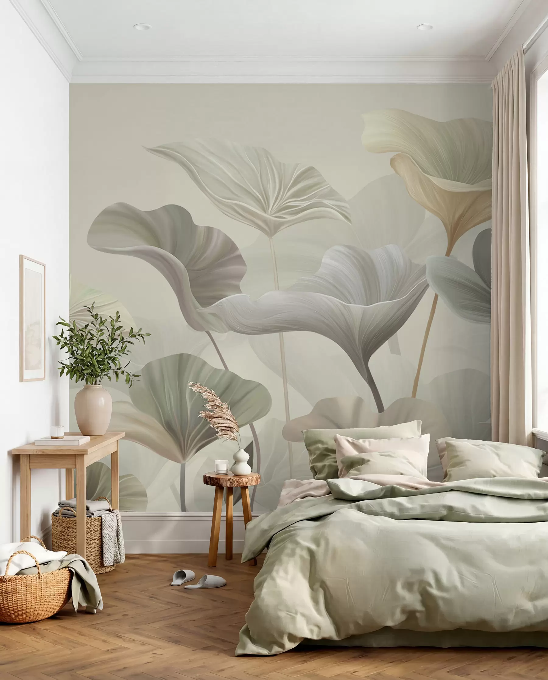 fototapet Frumoase frunze mari în culori delicate w00385