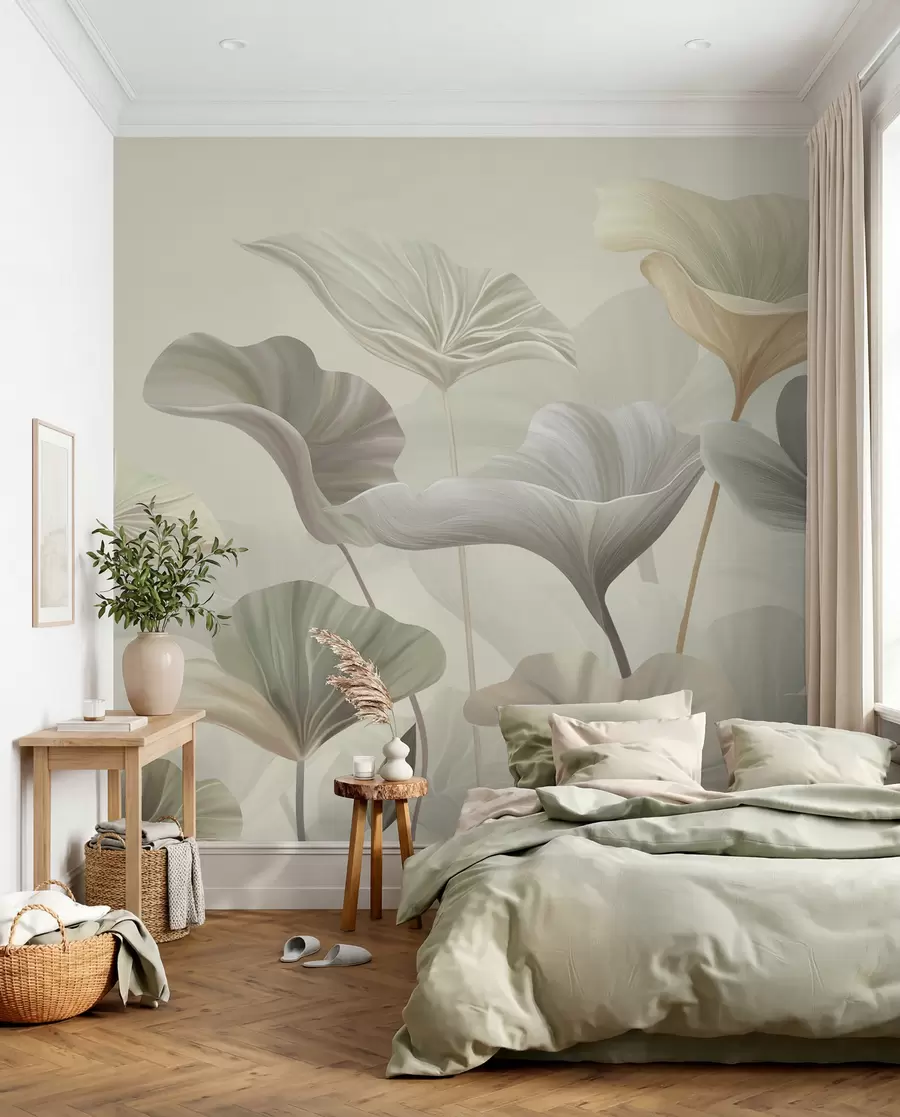 fototapet Frumoase frunze mari în culori delicate w00385