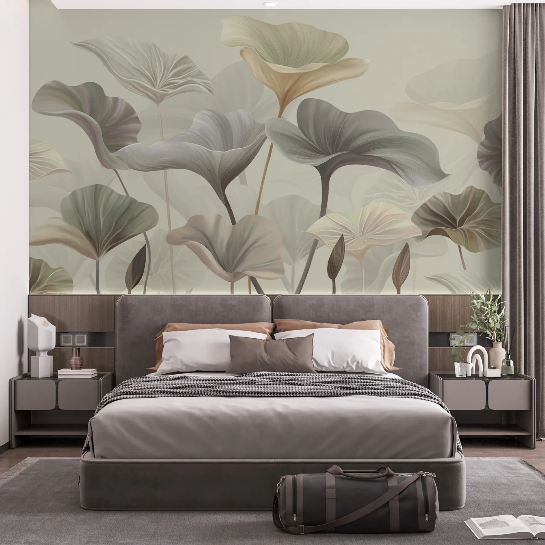 fototapet Frumoase frunze mari în culori delicate w00385