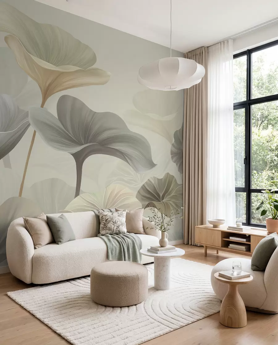 fototapet Frumoase frunze mari în culori delicate w00385