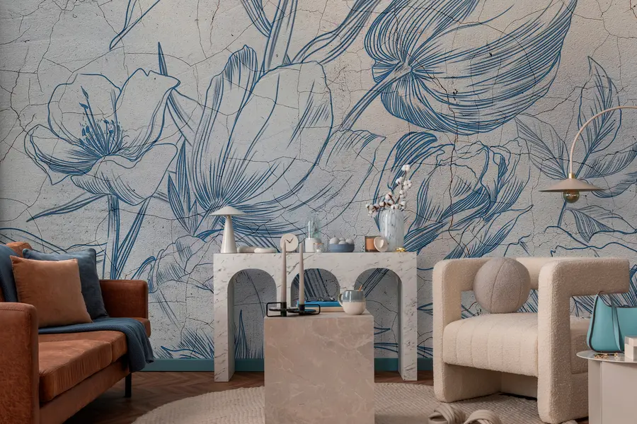 fototapet Grafică flori desen pe perete loft w00391