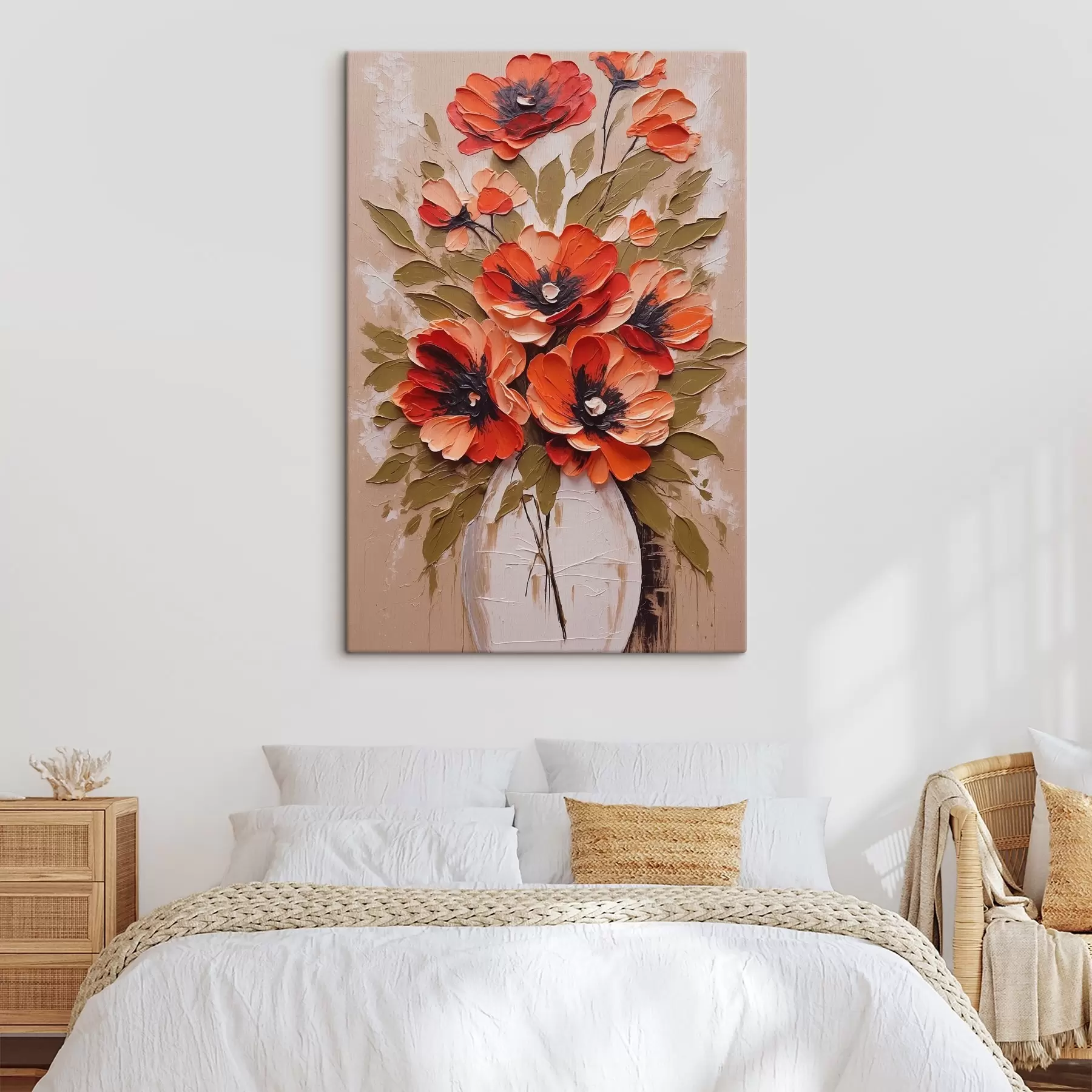 Tablouri Flori în vază albă pe fundal roz s38176