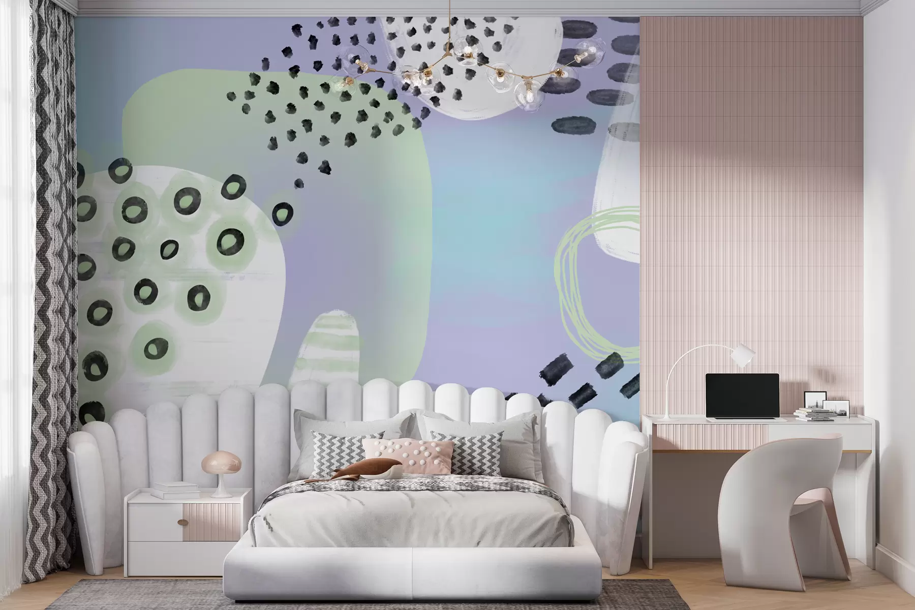 fototapet Forme geometrice abstracte și modele în culori pastelate, cercuri , puncte și linii w00541