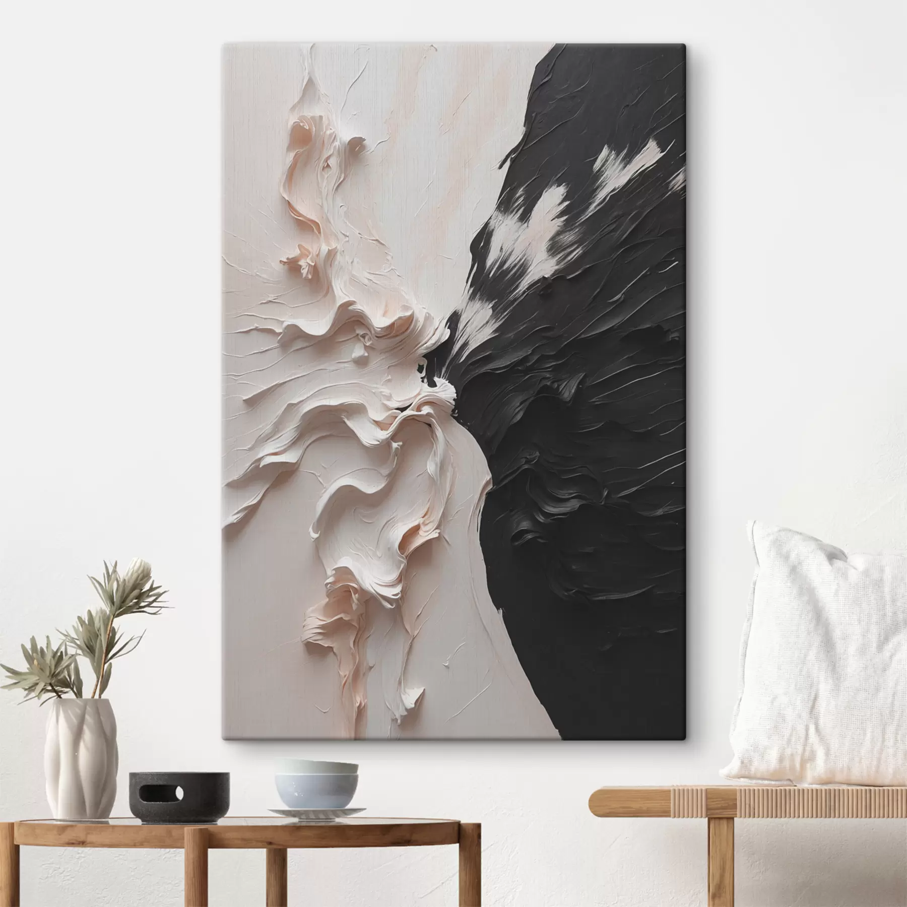 fototapet Pictură abstractă în ulei în culorile alb și negru s38300