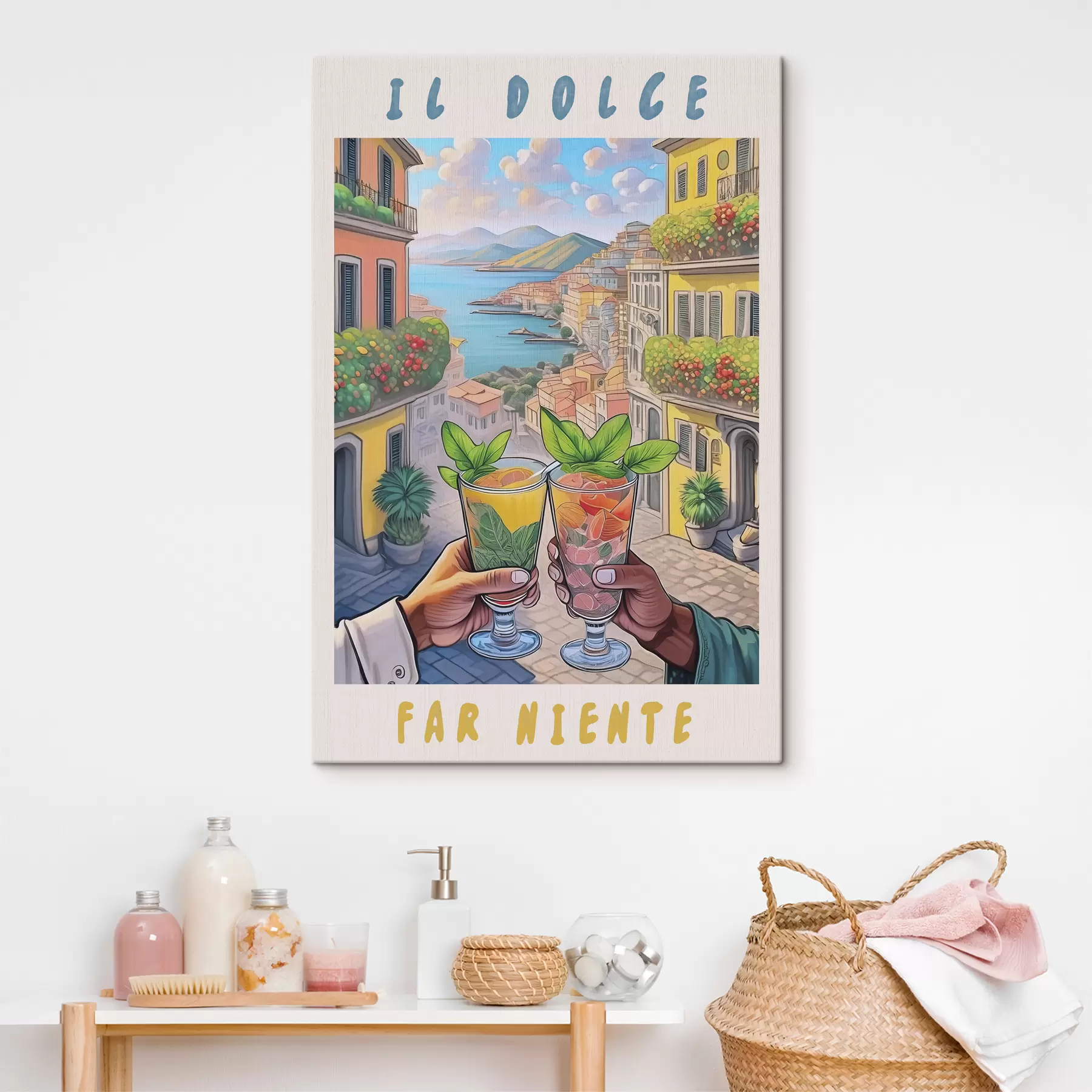 fototapet Oraș italian, coasta mării, cocktailuri, vocație, arhitectură, vară, acuarelă s38392