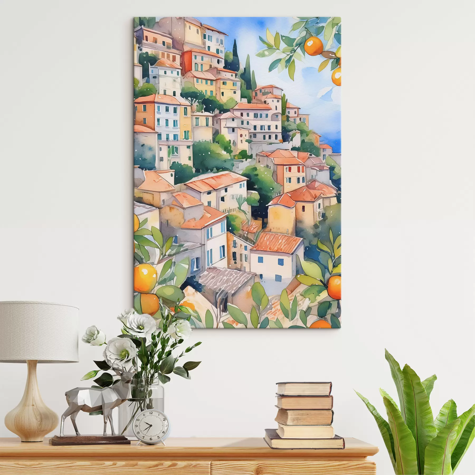 fototapet Arhitectura mediteraneană, acuarelă, vară, portocale, orașul vechi s38396