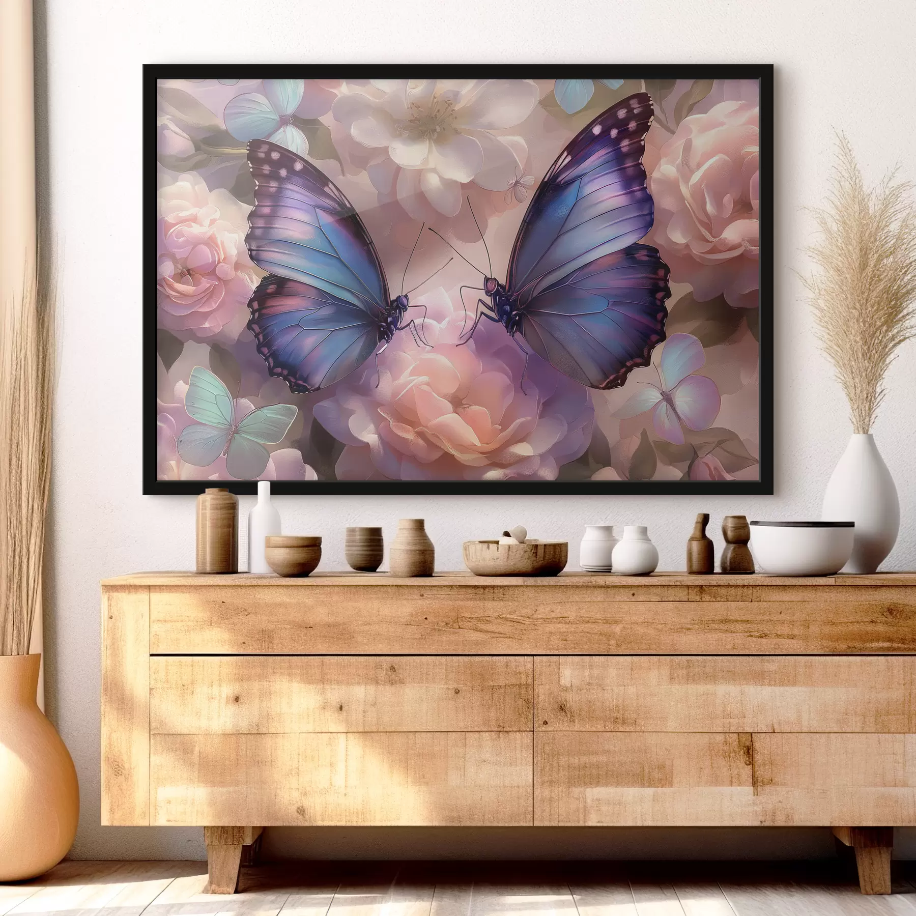 fototapet Doi fluturi în flori în stil acuarelă f38534