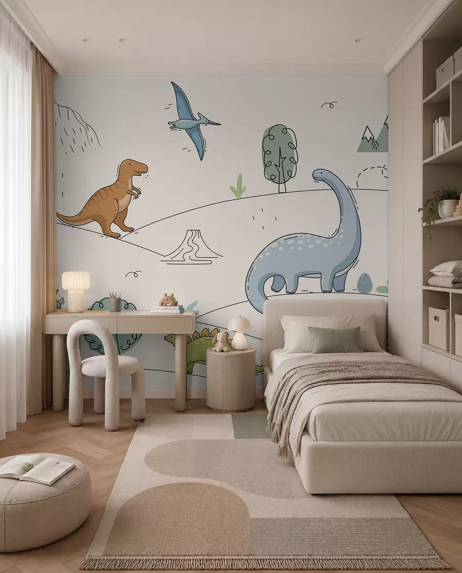 fototapet Dinozauri colorați pe dealuri w00637