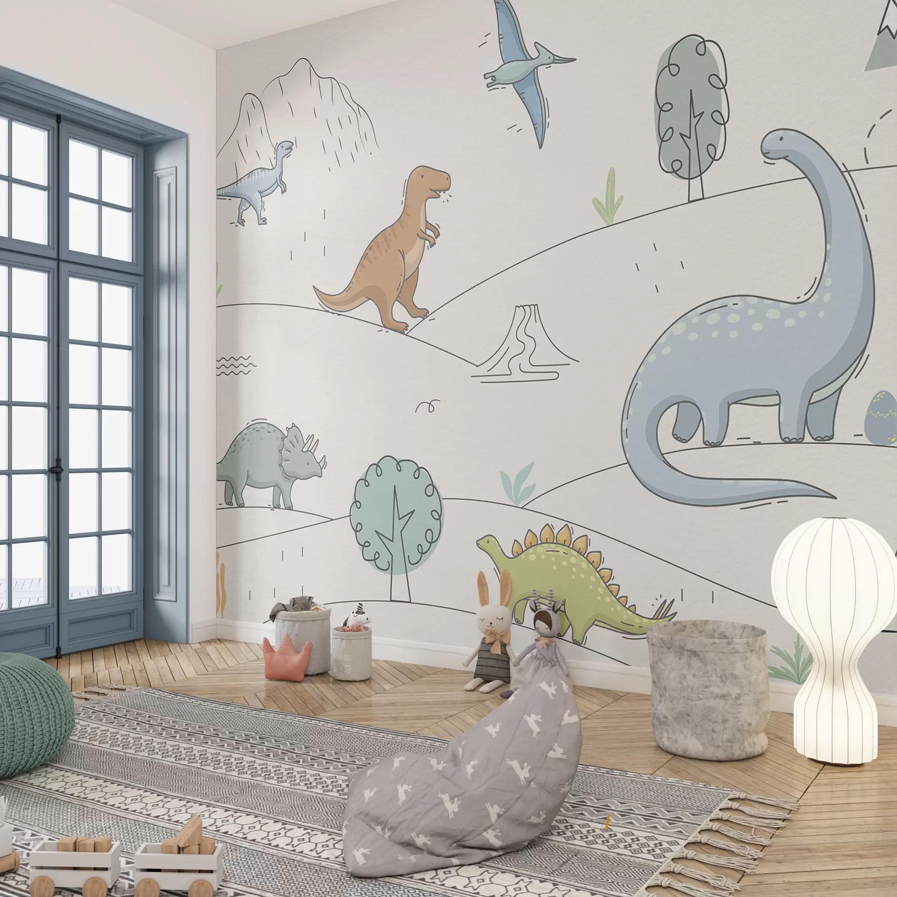 fototapet Dinozauri colorați pe dealuri w00637