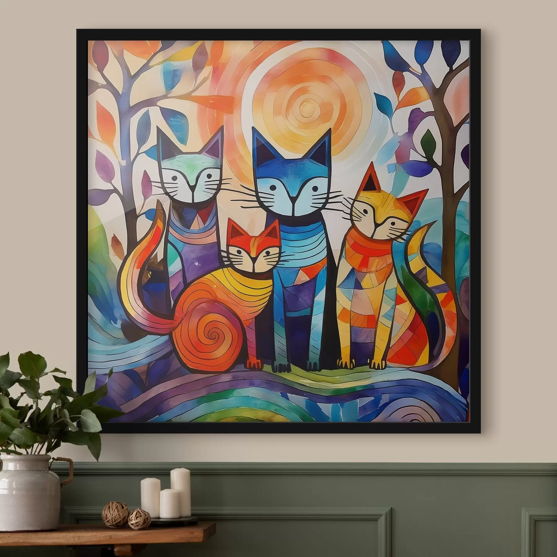 Tablouri Abstracție multicoloră cu pisici interesante f38815