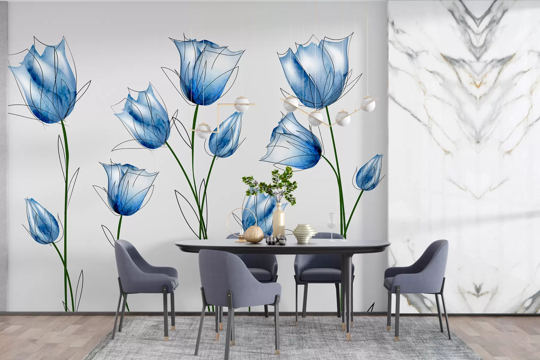 fototapet Flori albastre de acuarelă w00745