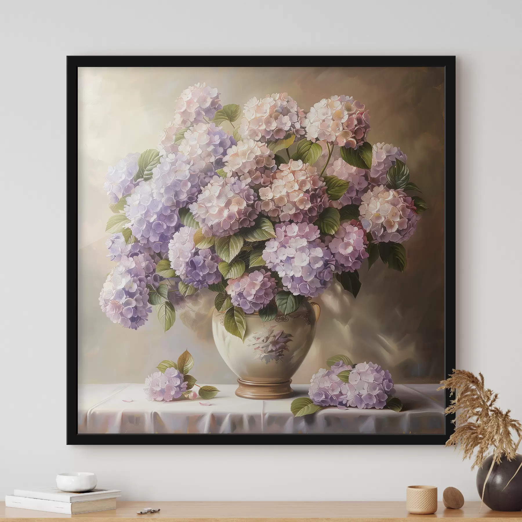 fototapet Hortensii delicate pe masă f38710