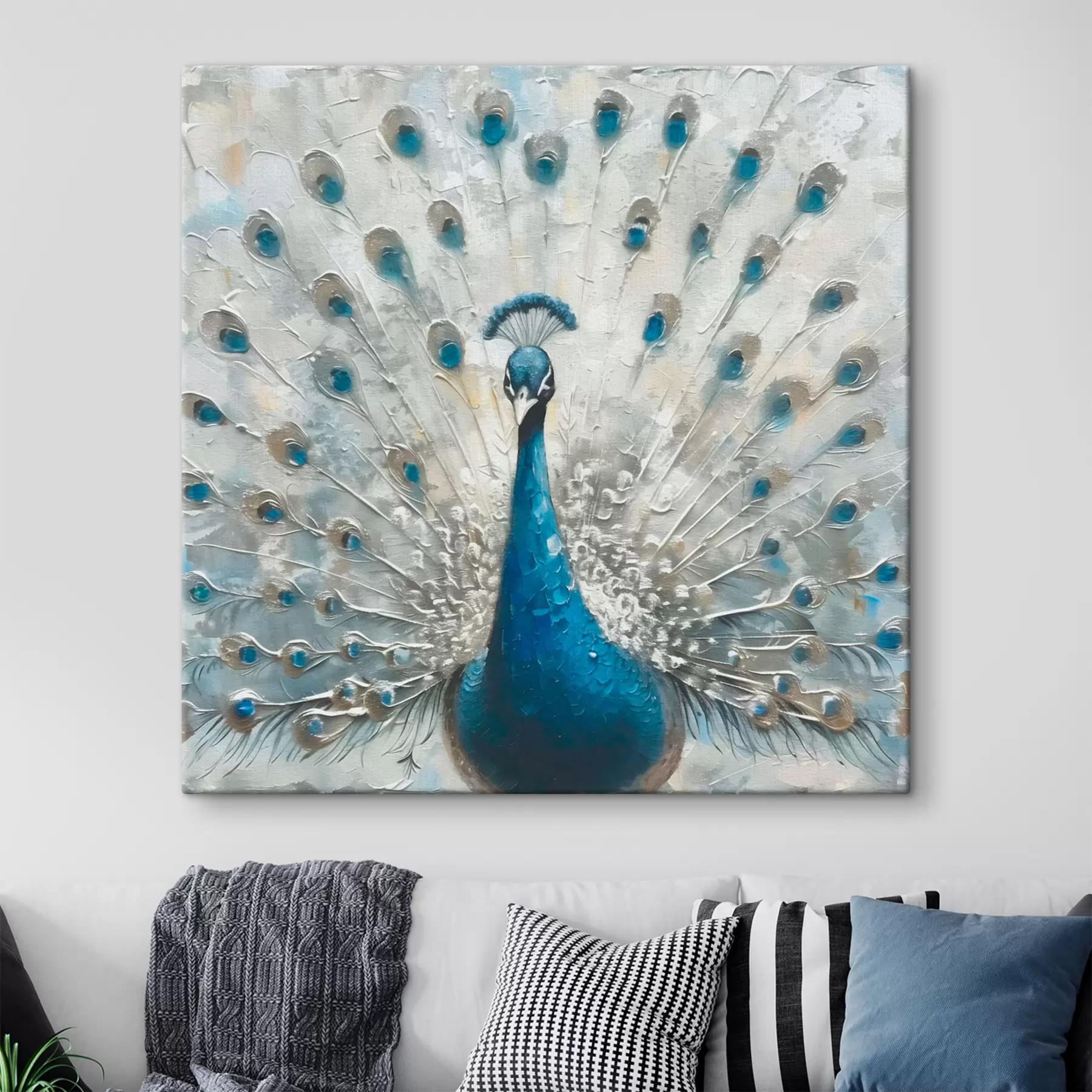 fototapet Pasăre păun albastru cu pene imprimate textura s38931