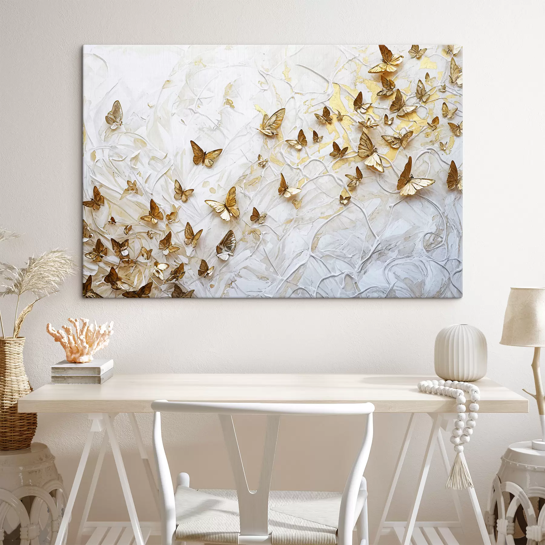 fototapet Un grup mare de fluturi pe un fundal alb, creând un model frumos și complicat s38970