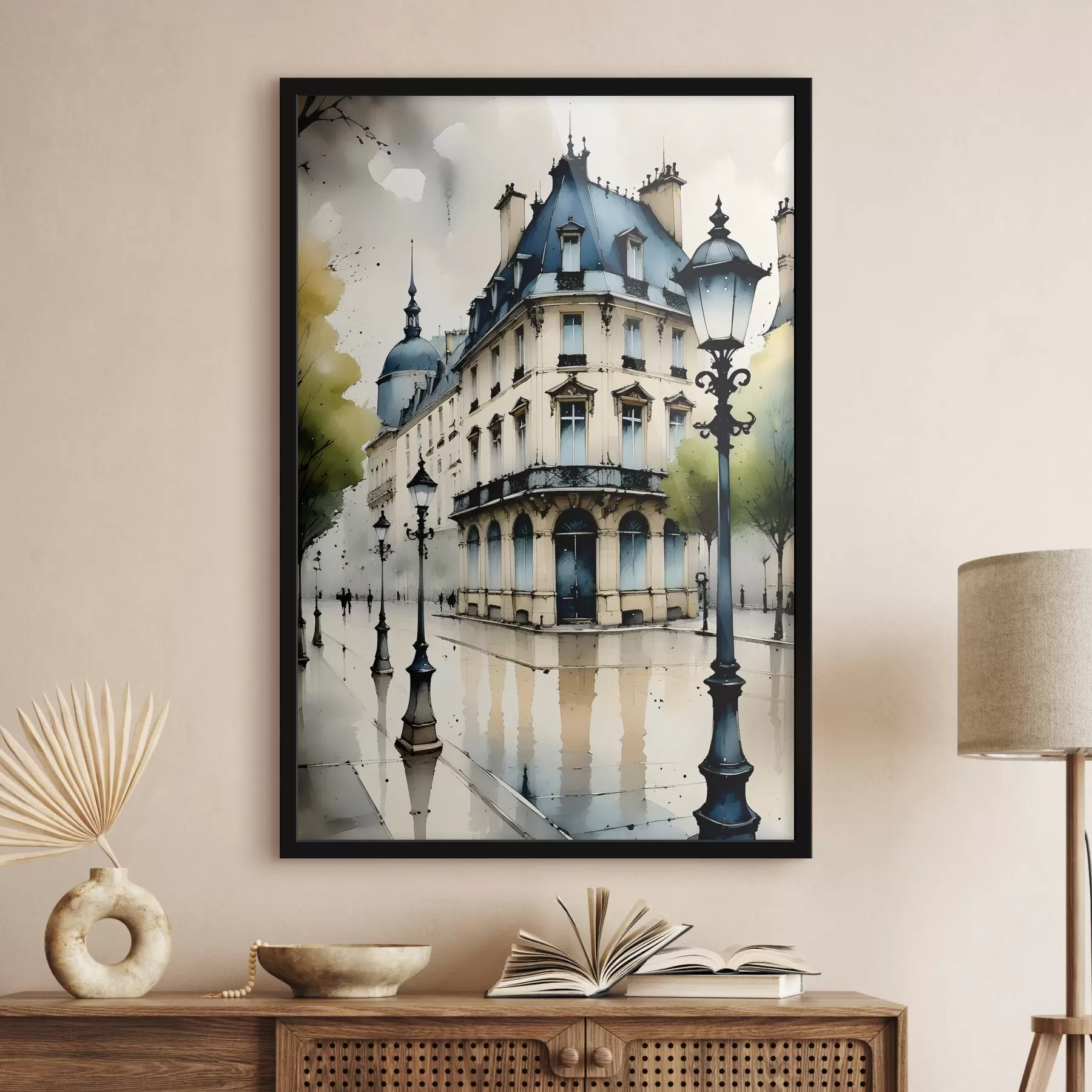 fototapet Pictură în acuarelă a unei clădiri istorice cu o fațadă curbată și elemente arhitecturale decorative f38975