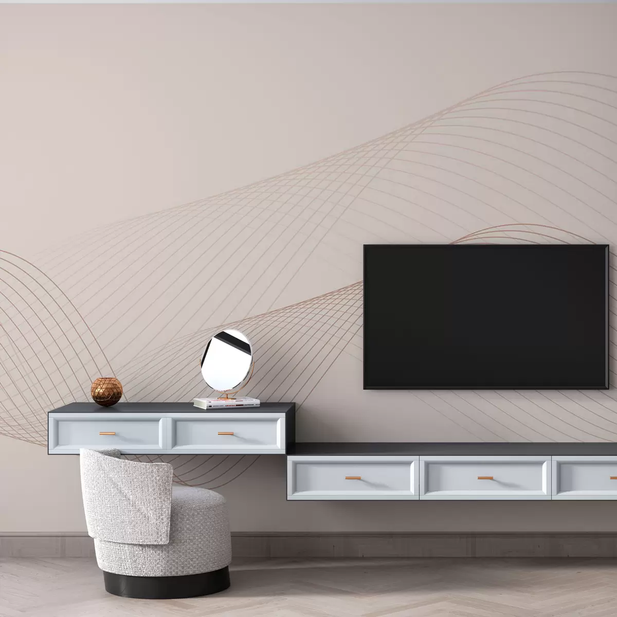 fototapet 3D linii geometrice stil modern tendință pe un fundal bej w00893v1