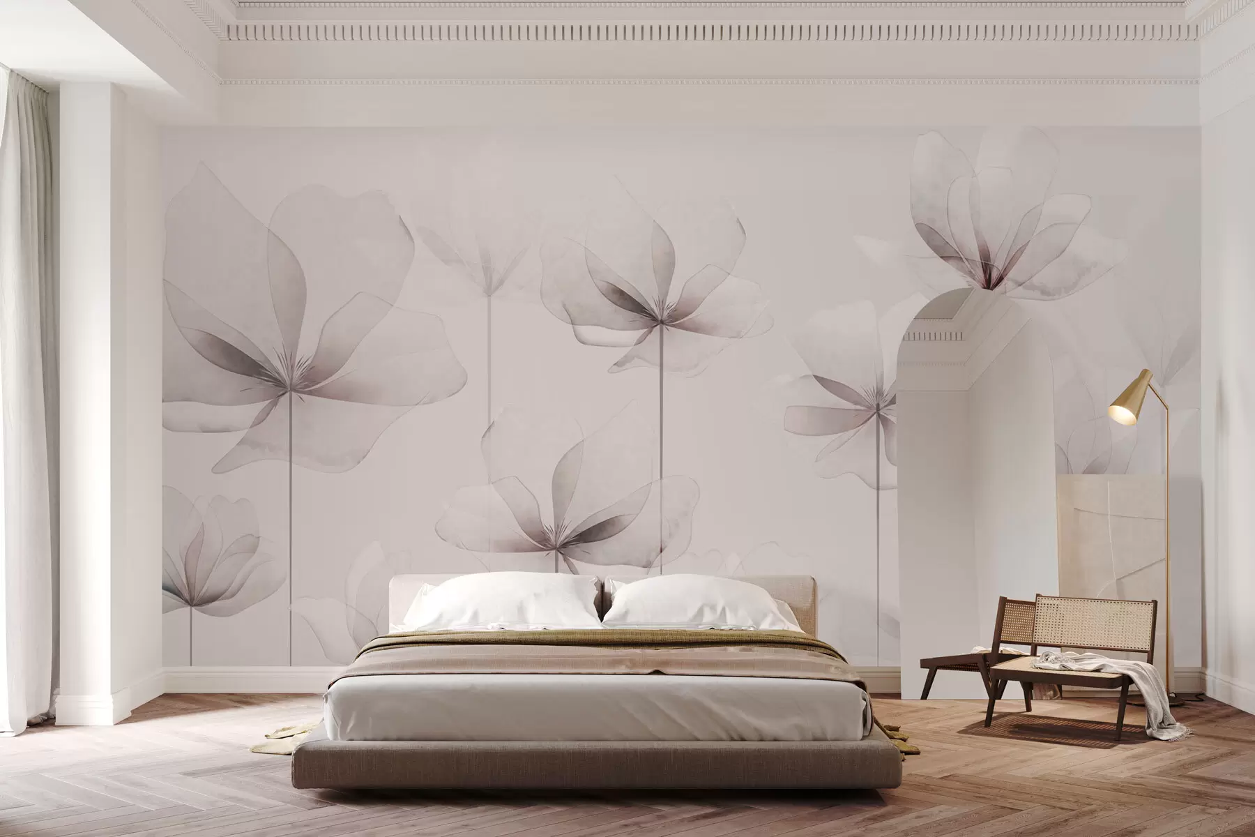 fototapet Gentle flori transparente 3D art deco stil modern tendință w00895