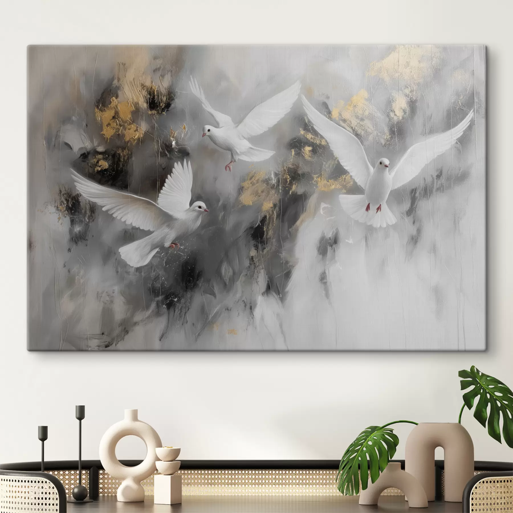 fototapet Porumbei albi pe un fundal gri s39101