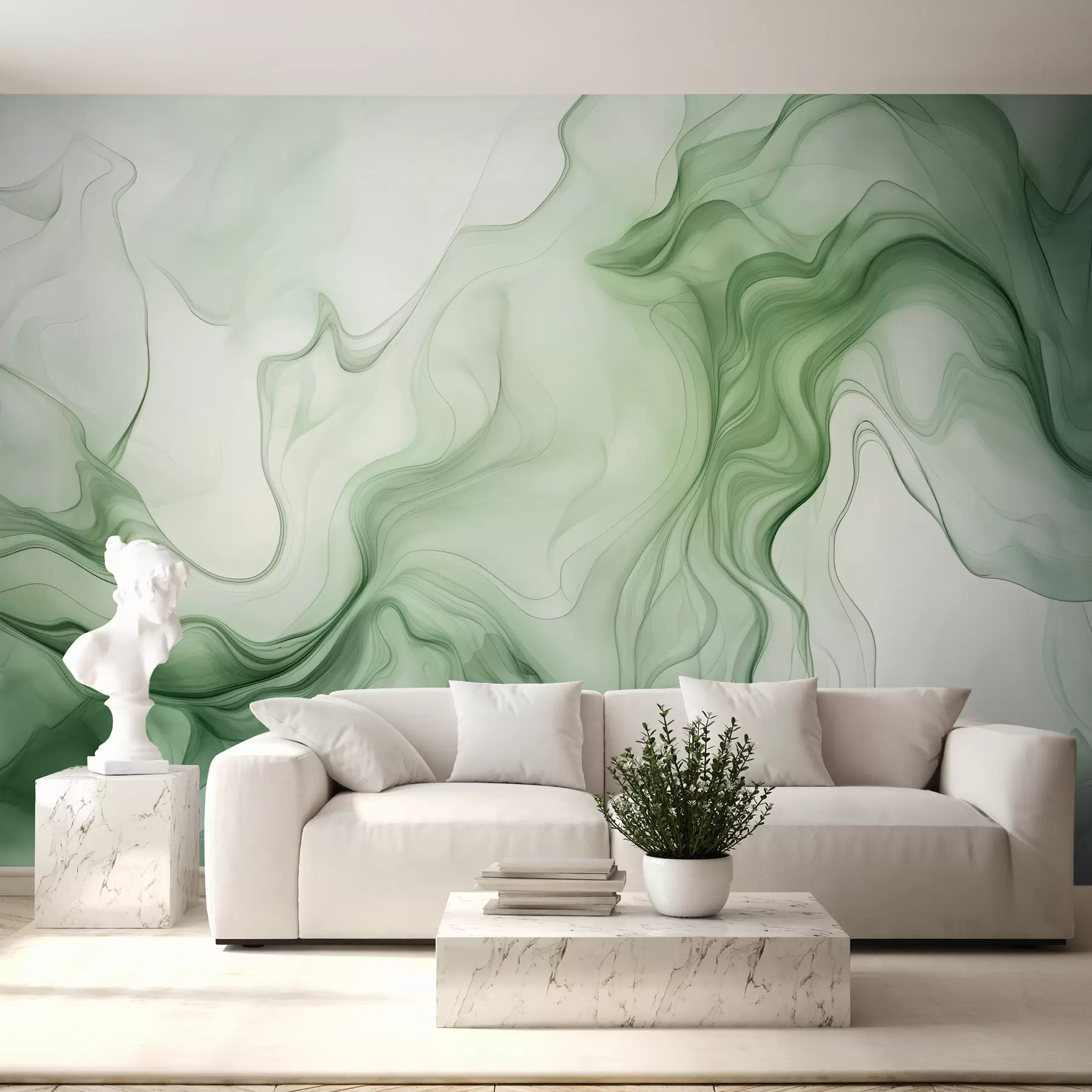 fototapet Valuri abstracte verzi pe un fundal deschis w01185