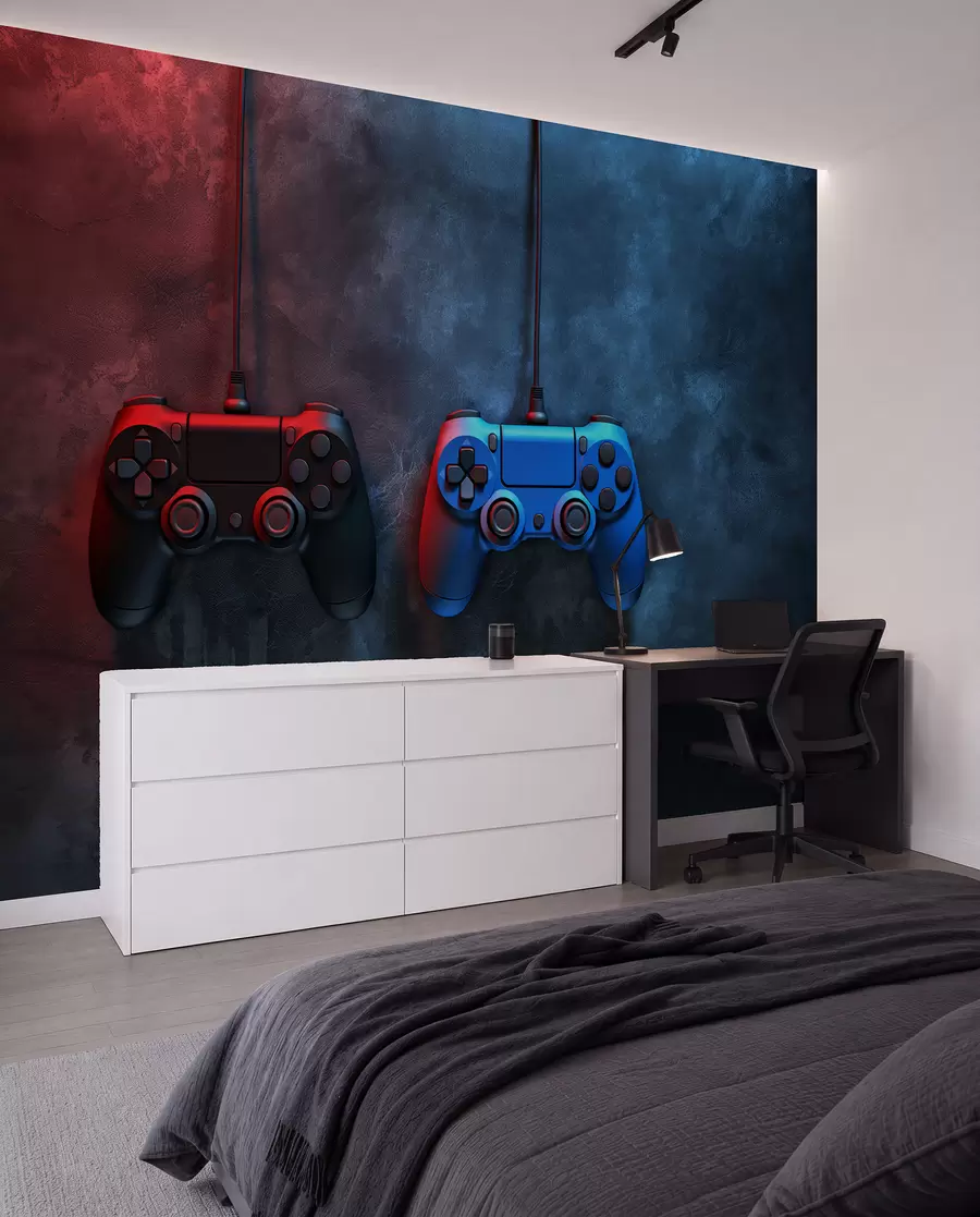 fototapet dualShock negru și albastru pe un fundal închis w01189