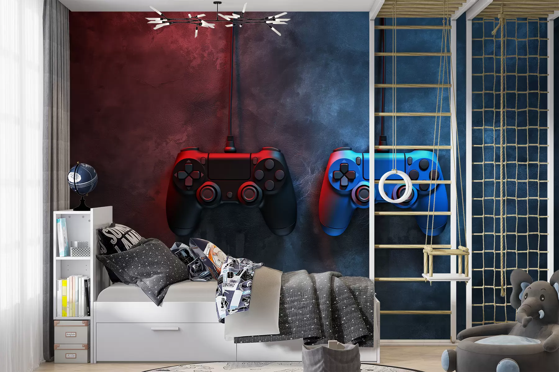 fototapet dualShock negru și albastru pe un fundal închis w01189