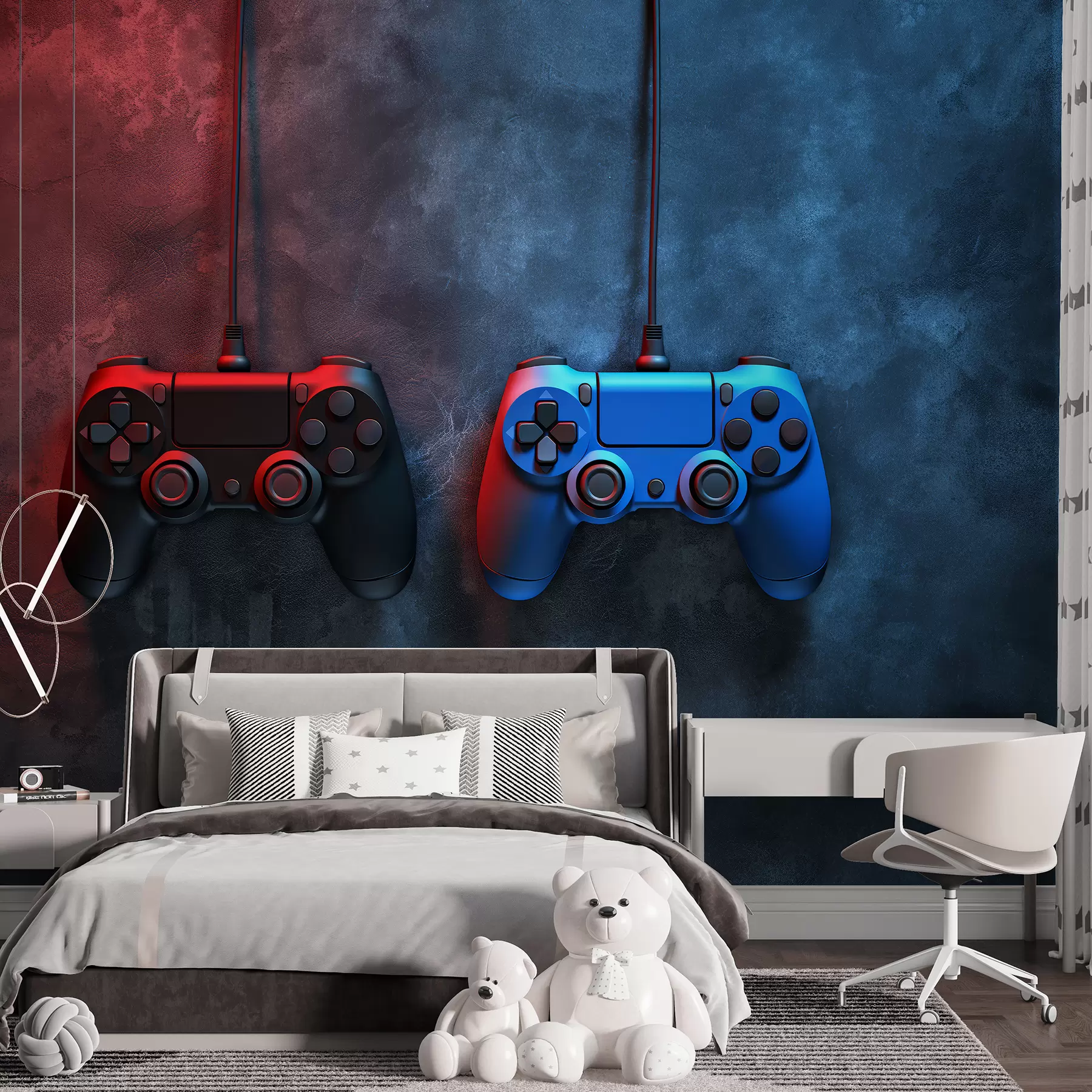 fototapet dualShock negru și albastru pe un fundal închis w01189
