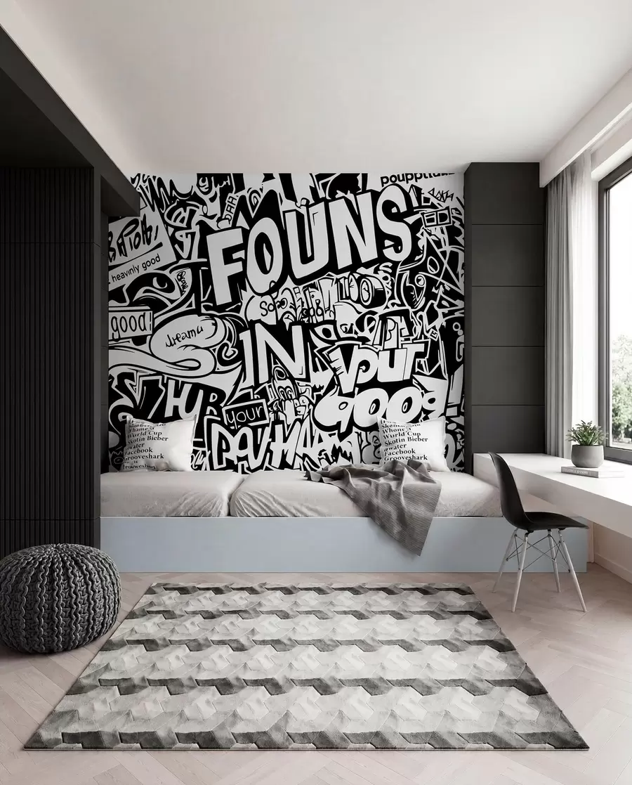 fototapet Graffiti alb-negru w01190