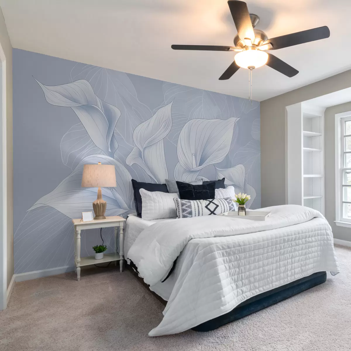 fototapet flori de calla pictate pe un fundal albastru w01197v1