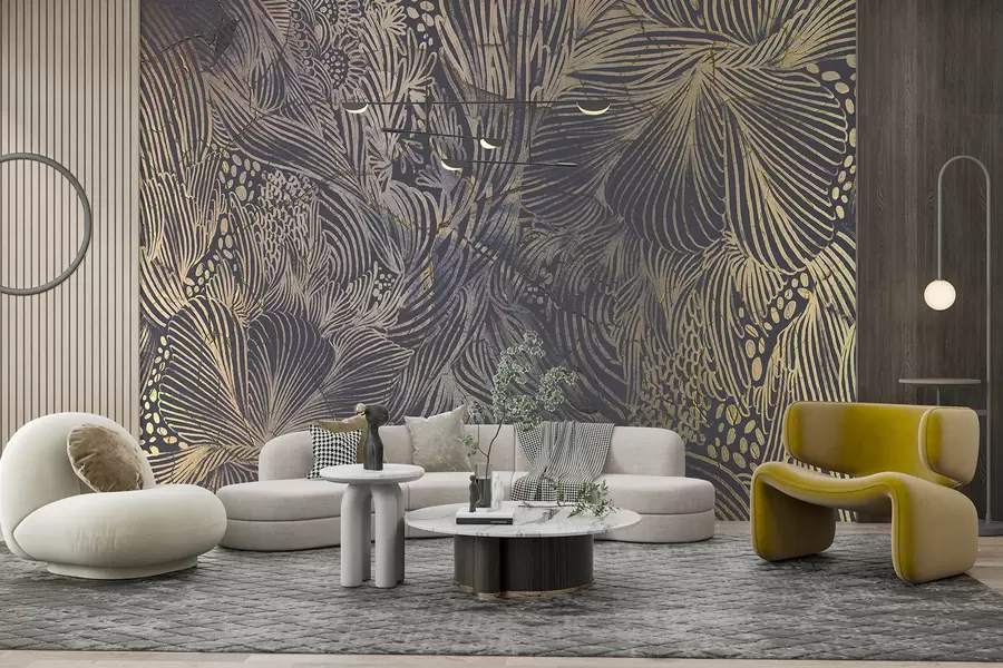 fototapet Imprimeu abstract texturat de lux cu forme și linii organice suprapuse w01243