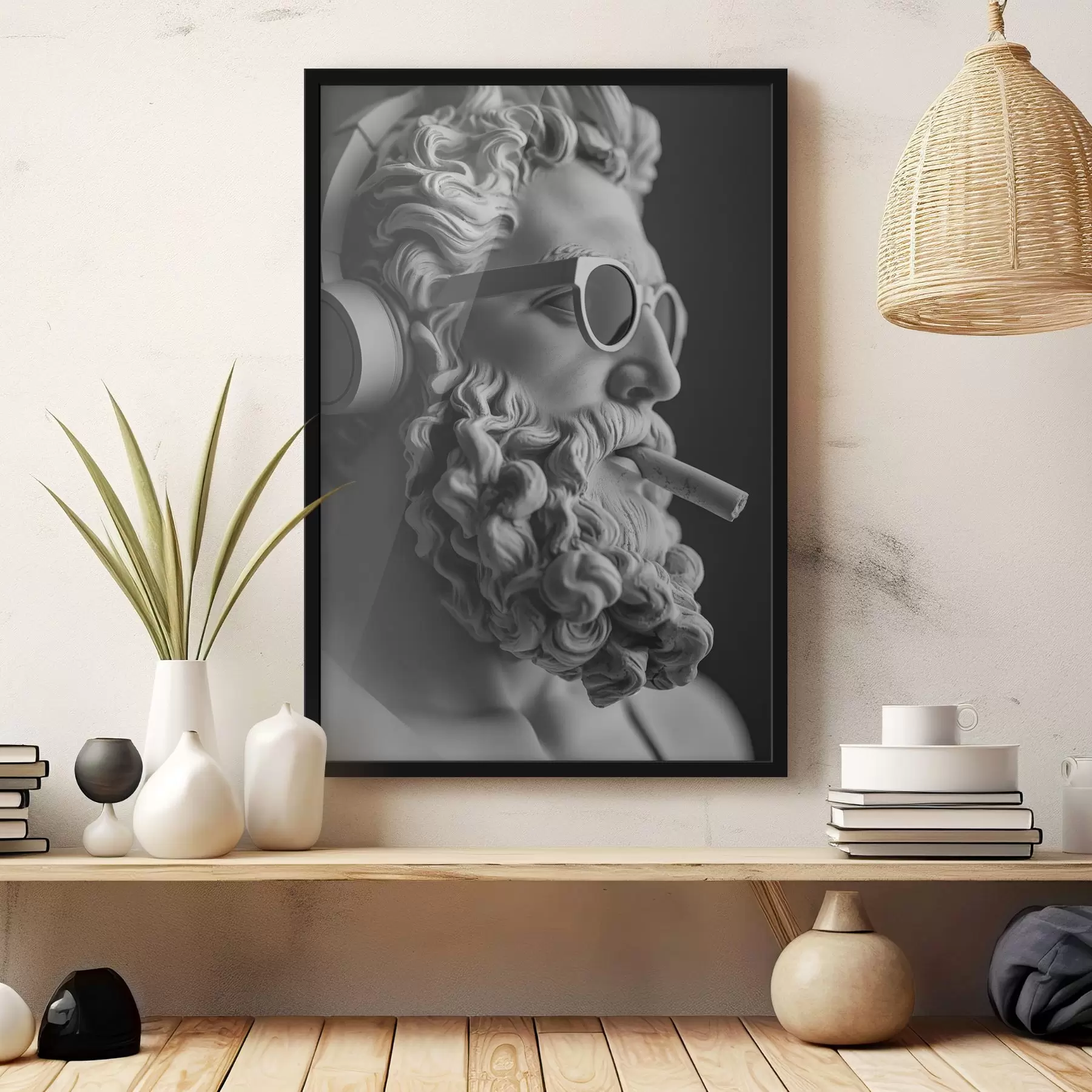 Tablouri negru și alb sculptura greacă antică a lui Zeus în stil modern f26122