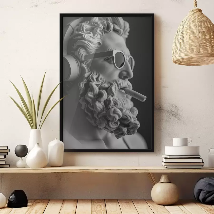 fototapet negru și alb sculptura greacă antică a lui Zeus în stil modern f26122