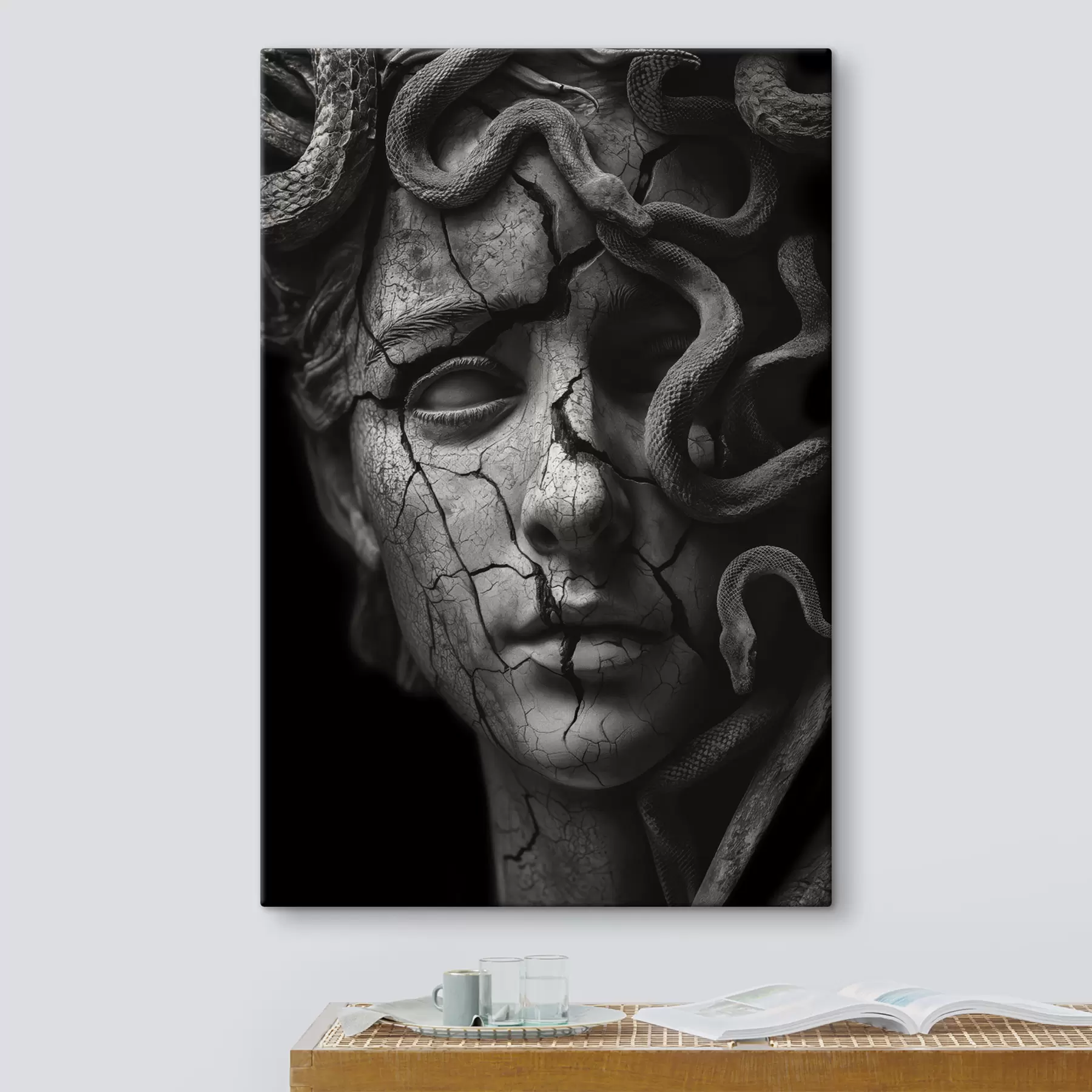 fototapet Sculptura gorgonă Medusa alb-negru s26128