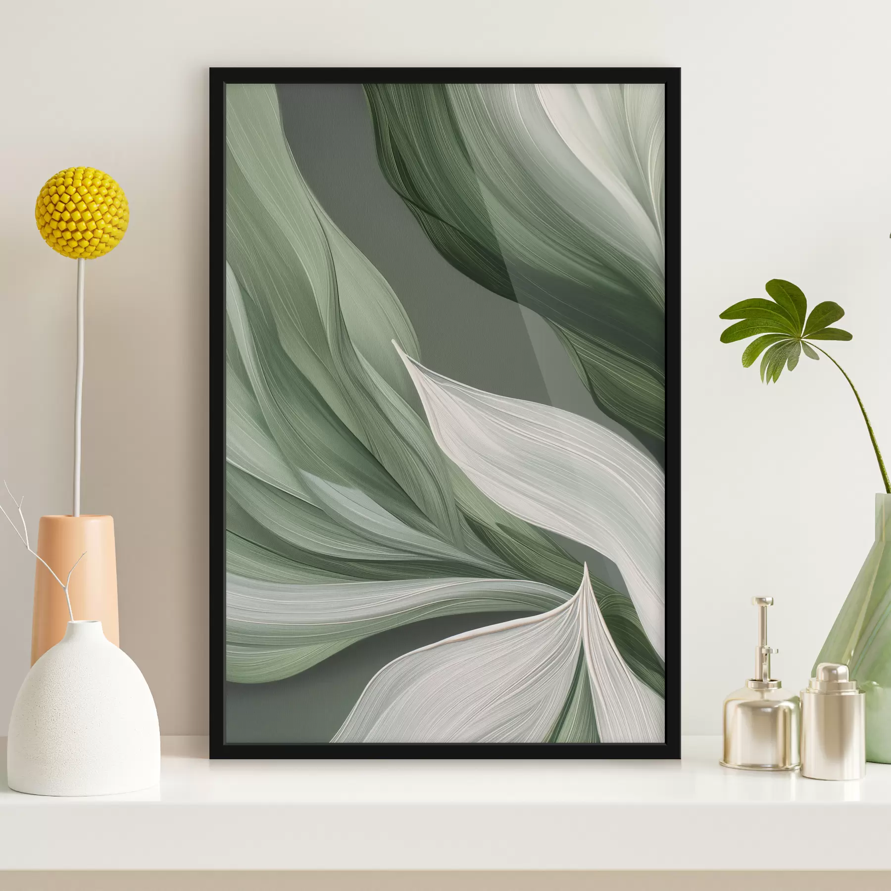 Tablouri voal abstract voluminos în culorile alb și verde f39327