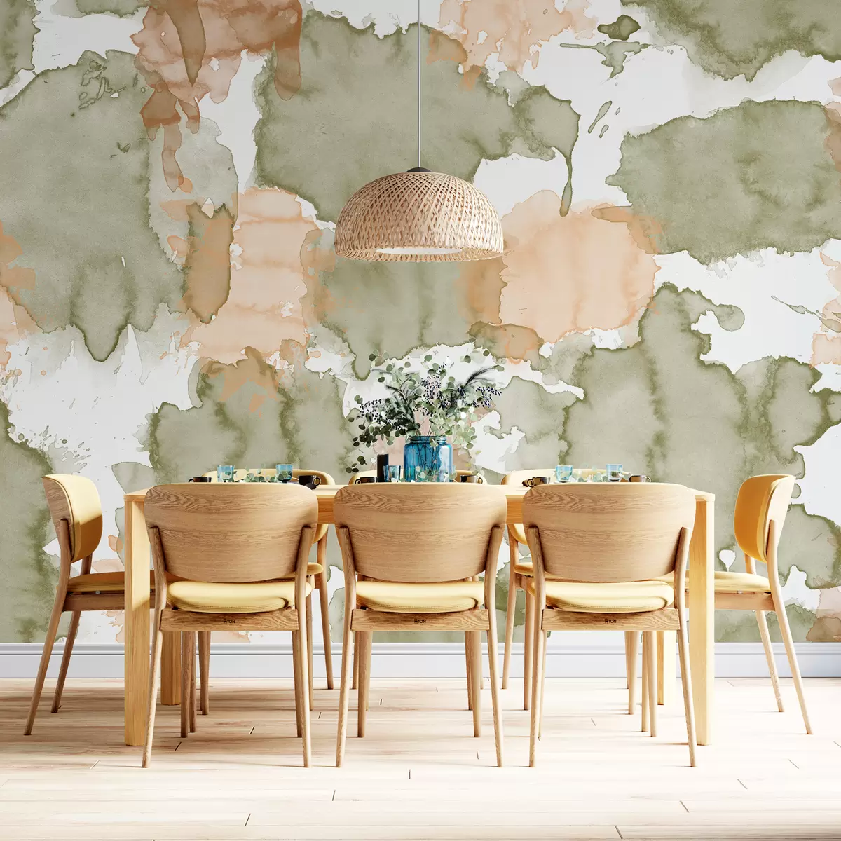 fototapet Abstracție acuarelă, desen model, culori naturale verde și bej w01284v1