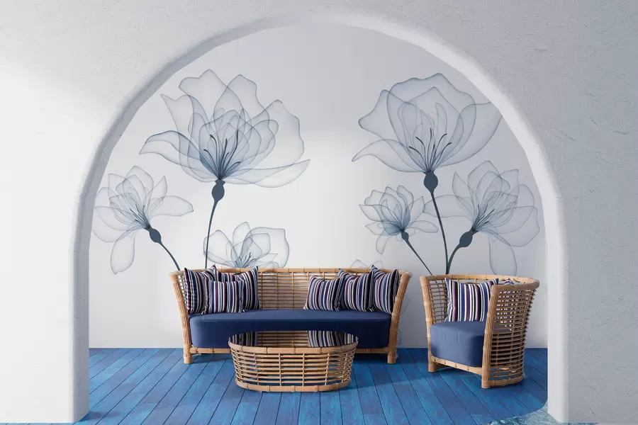 fototapet Delicate flori albastre în acuarelă w00744v1