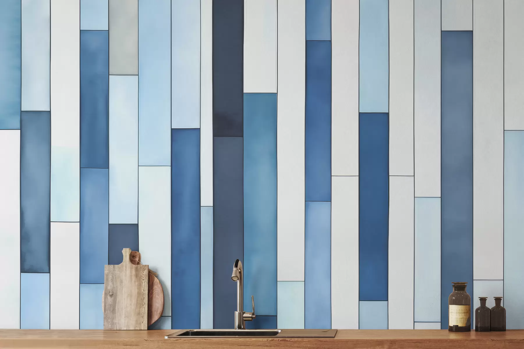 fototapet Vertical acuarelă albastru și alb dungi largi w07886