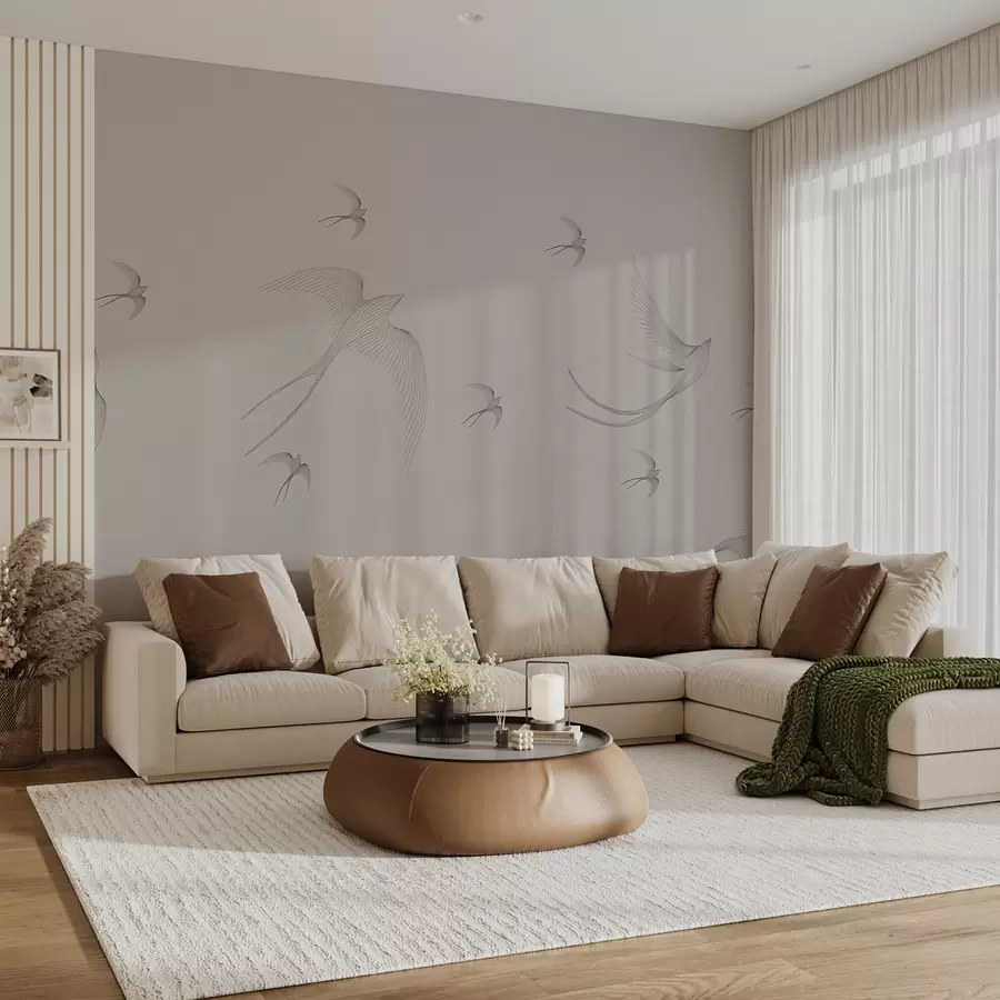 fototapet Rândunici liniare pe un fundal gri-roz w01264v2