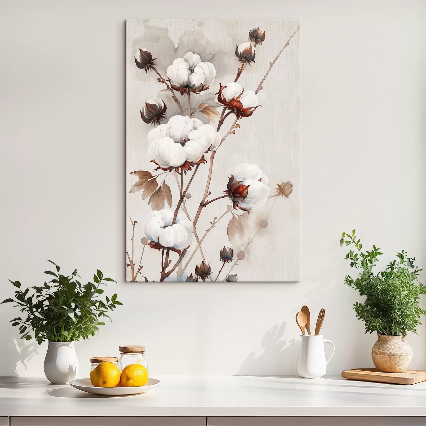 fototapet Ramuri de bumbac în stil acuarelă s39215