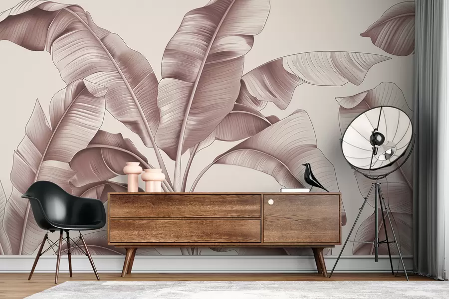 fototapet frunze mari de bananier desenate în roz pastel w07877v1